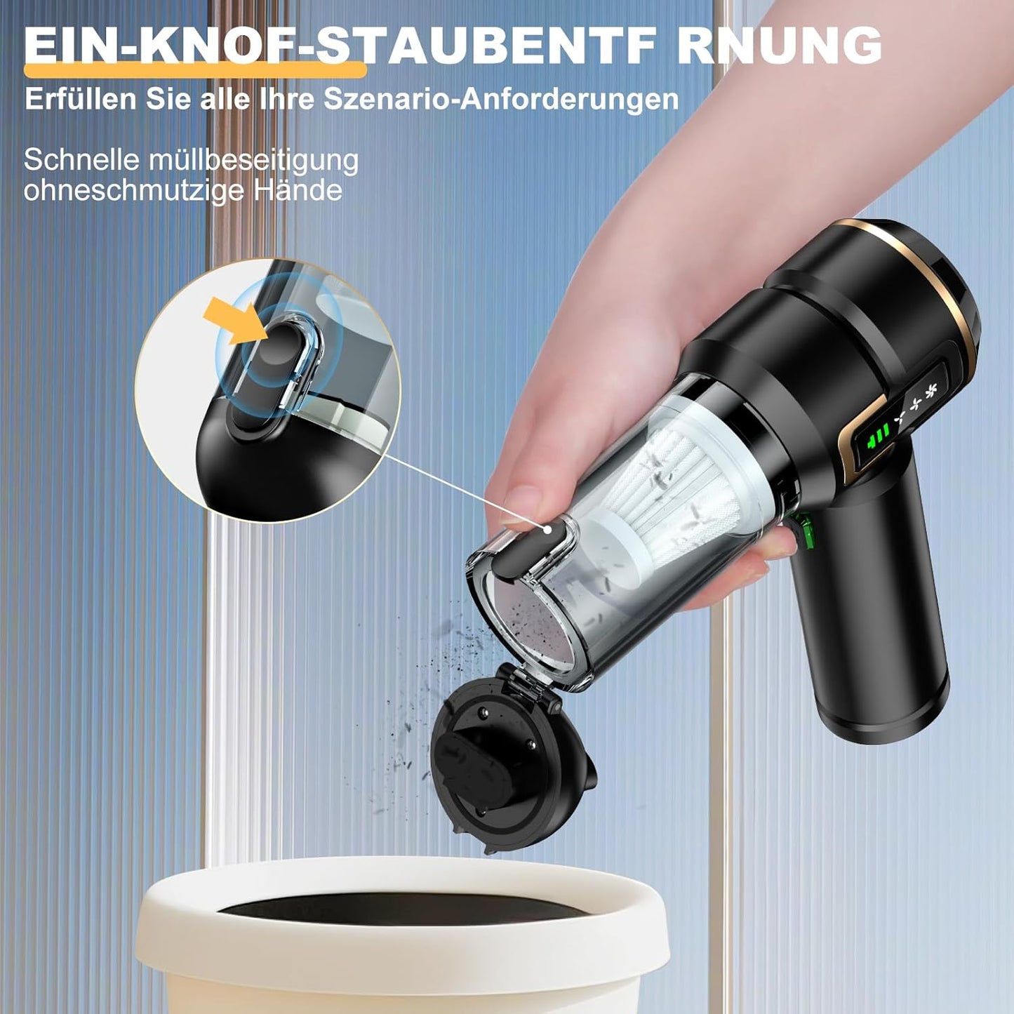 Micisty Handstaubsauger Akku 4-in-1 mit LCD Display, Auto Staubsauger Stark 28000PA
