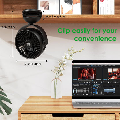 Minthouz Tischventilator mit Clip, 7200mAh Wiederaufladbarer USB Ventilator 360°