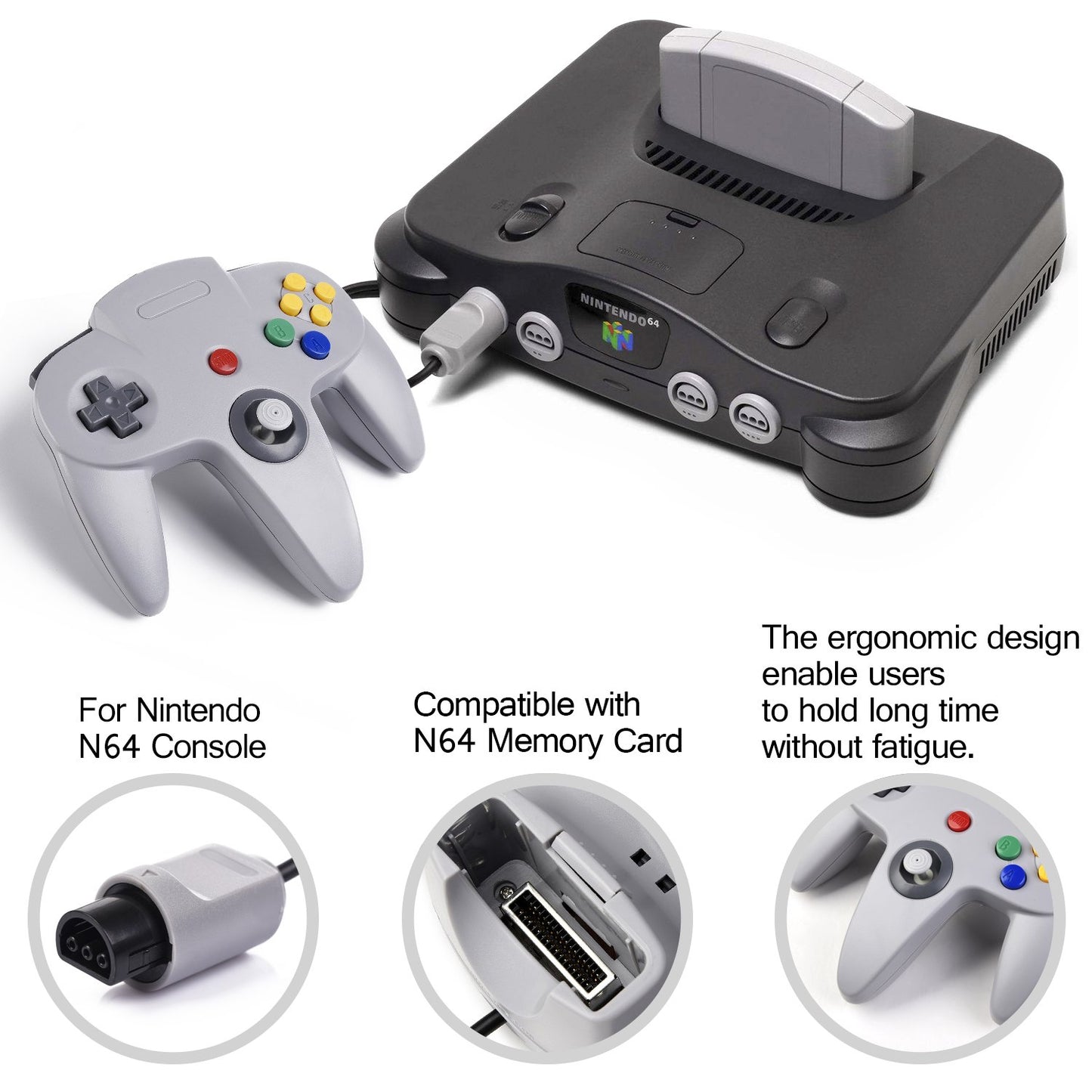 Miadore Classic Wired N64 Controller, Retro N64 Remote Joystick Grau (2er-Pack)