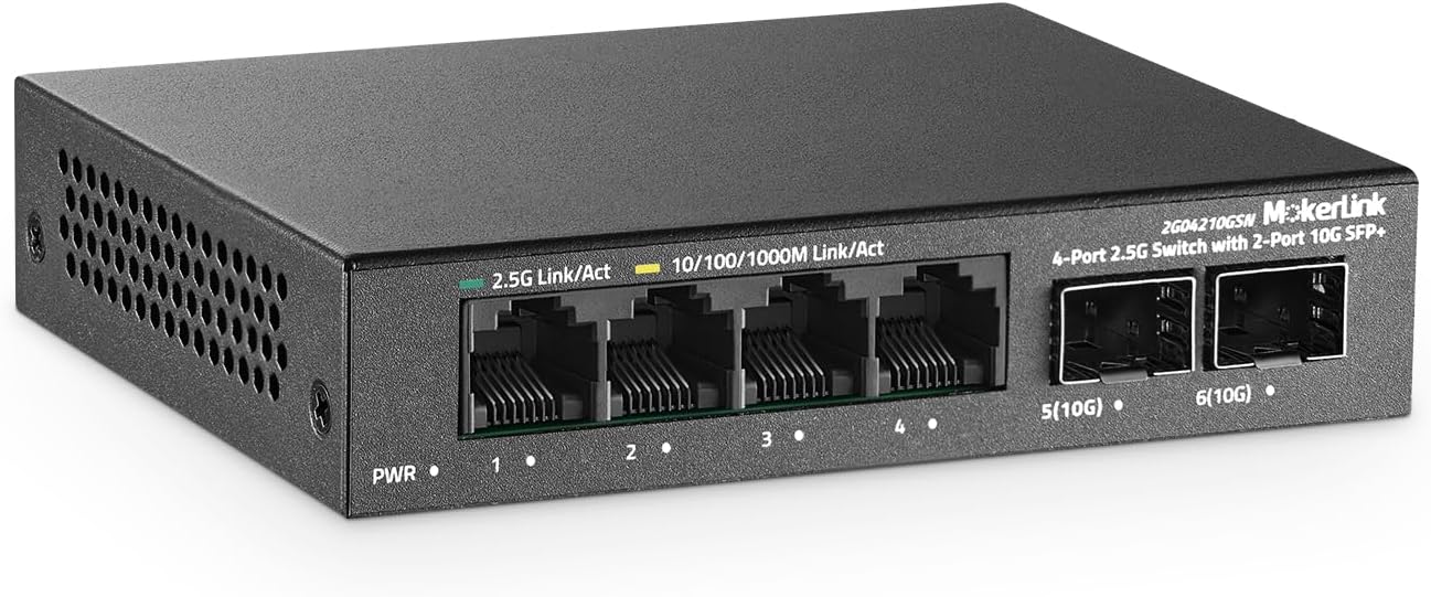 MokerLink 4 Port 2.5G Ethernet Switch mit 2x10G SFP+ Slot, 4x2.5G RJ45 Ports