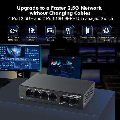 MokerLink 4 Port 2.5G Ethernet Switch mit 2x10G SFP+ Slot, 4x2.5G RJ45 Ports