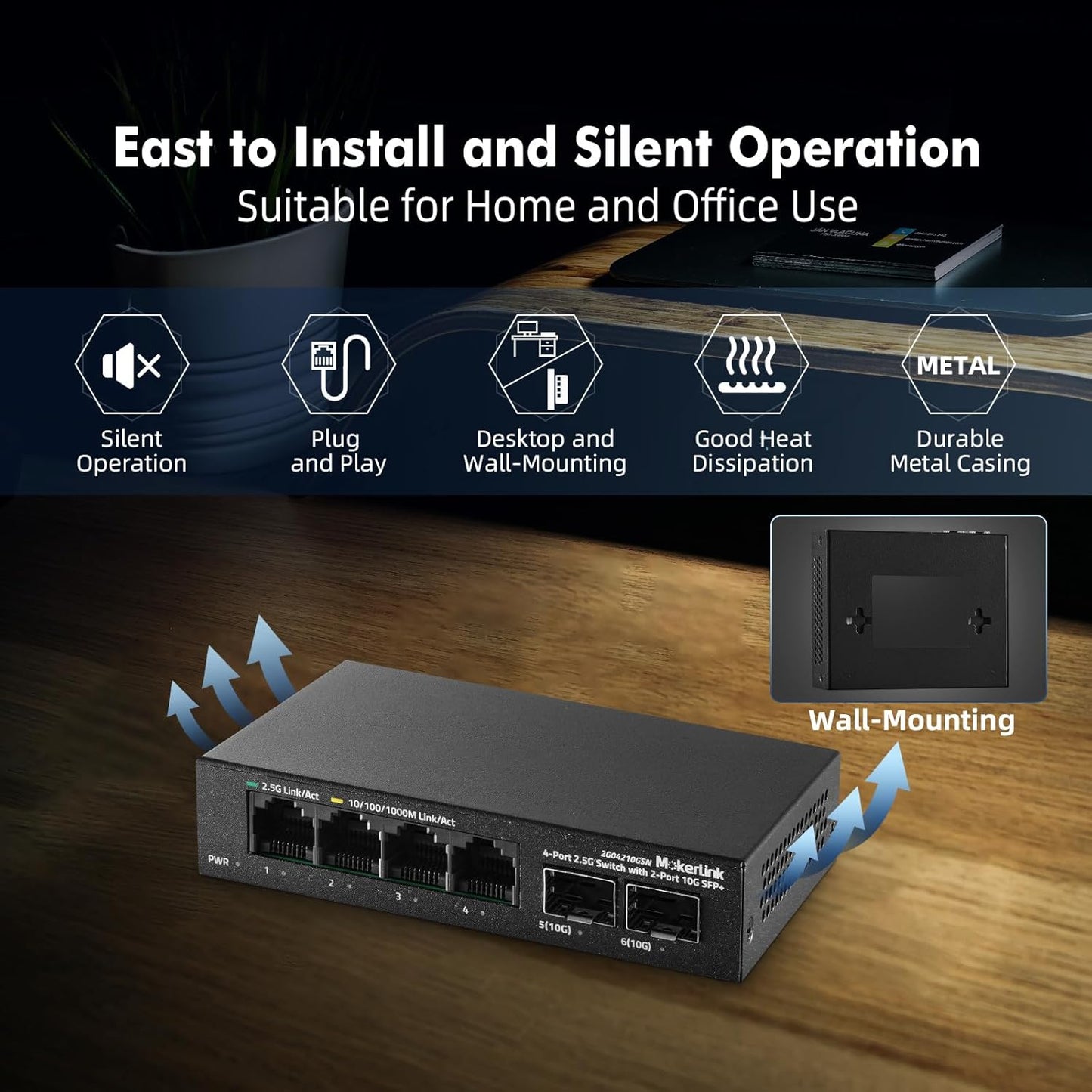 MokerLink 4 Port 2.5G Ethernet Switch mit 2x10G SFP+ Slot, 4x2.5G RJ45 Ports