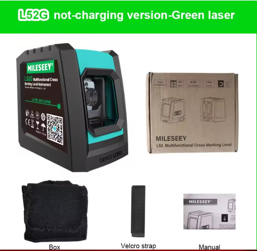 Mileseey L 52G/R 2-Line-Kreuzlaser-Wasserwaage mit Magnet, fixateurbar, wiederaufladbar, instruments d'étalonnage auto-nivelants pour la décoration de la maison