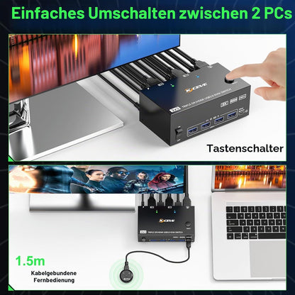 KVM Switch 2 PC 3 Monitore HDMI+2 Displayport 8K@60Hz 4K@144Hz,