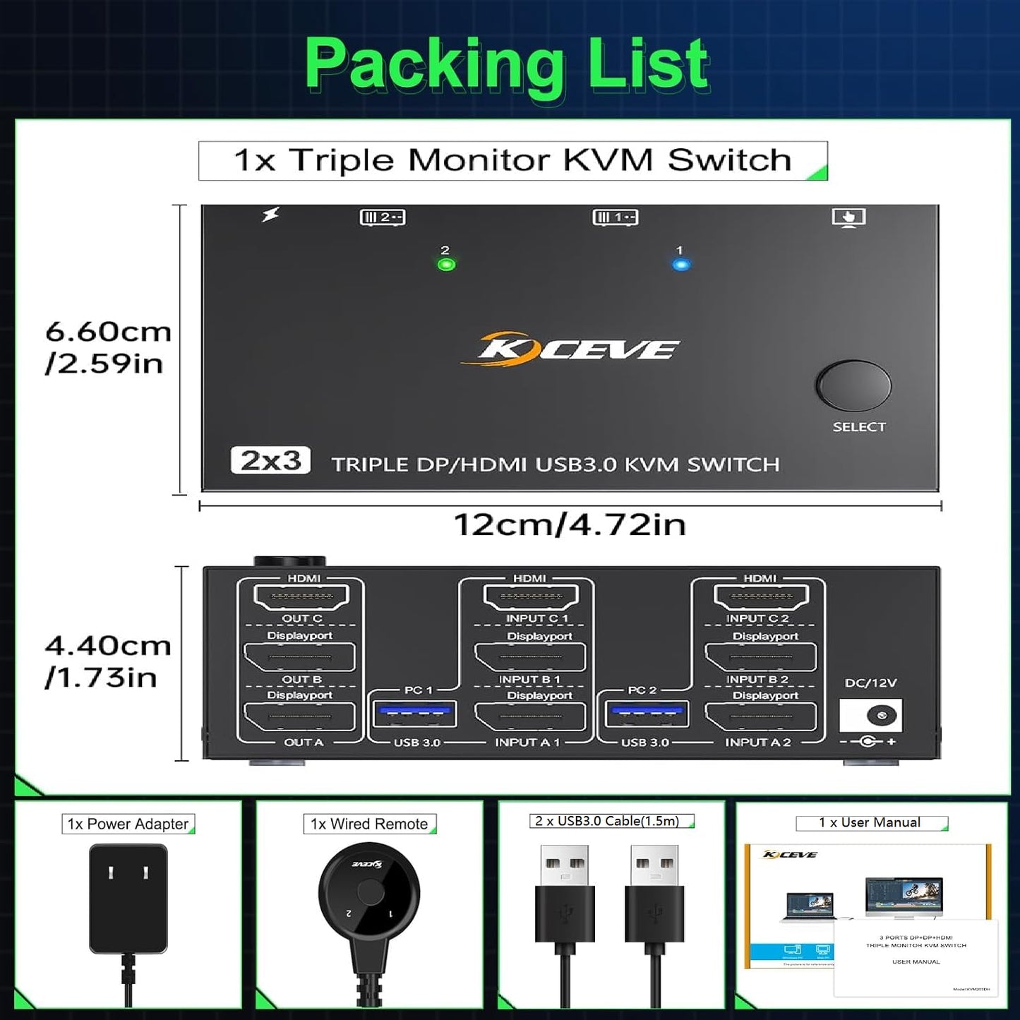 KVM Switch 2 PC 3 Monitore HDMI+2 Displayport 8K@60Hz 4K@144Hz,