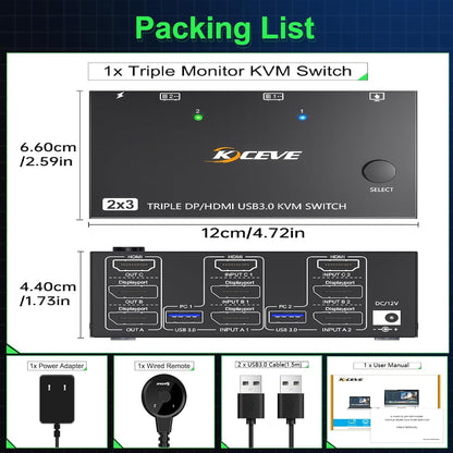 KVM Switch 2 PC 3 Monitore HDMI+2 Displayport 8K@60Hz 4K@144Hz,