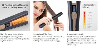 MODESTY 2-in-1 Kabelloser Haarglätter und Lockenwickler mit 9600 mAh großem Akku, Verbrühschutz, 6-stufige