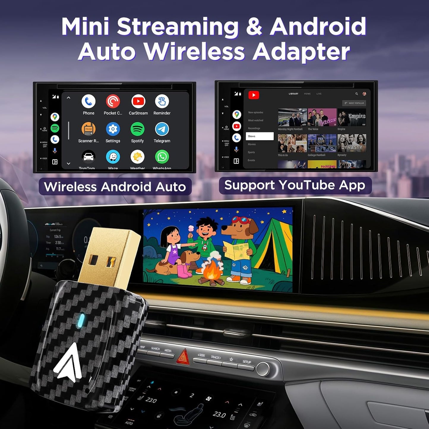 MSXTTLY Android Auto Wireless Adapter 2026 U2AC-L9 5 GHz WiFi, USB-C/A, kompatibel mit Android 11+