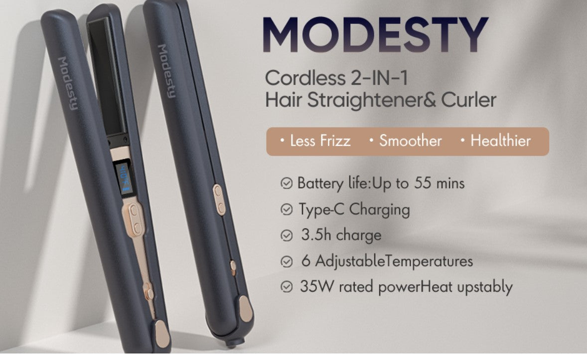 MODESTY 2-in-1 Kabelloser Haarglätter und Lockenwickler mit 9600 mAh großem Akku, Verbrühschutz, 6-stufige