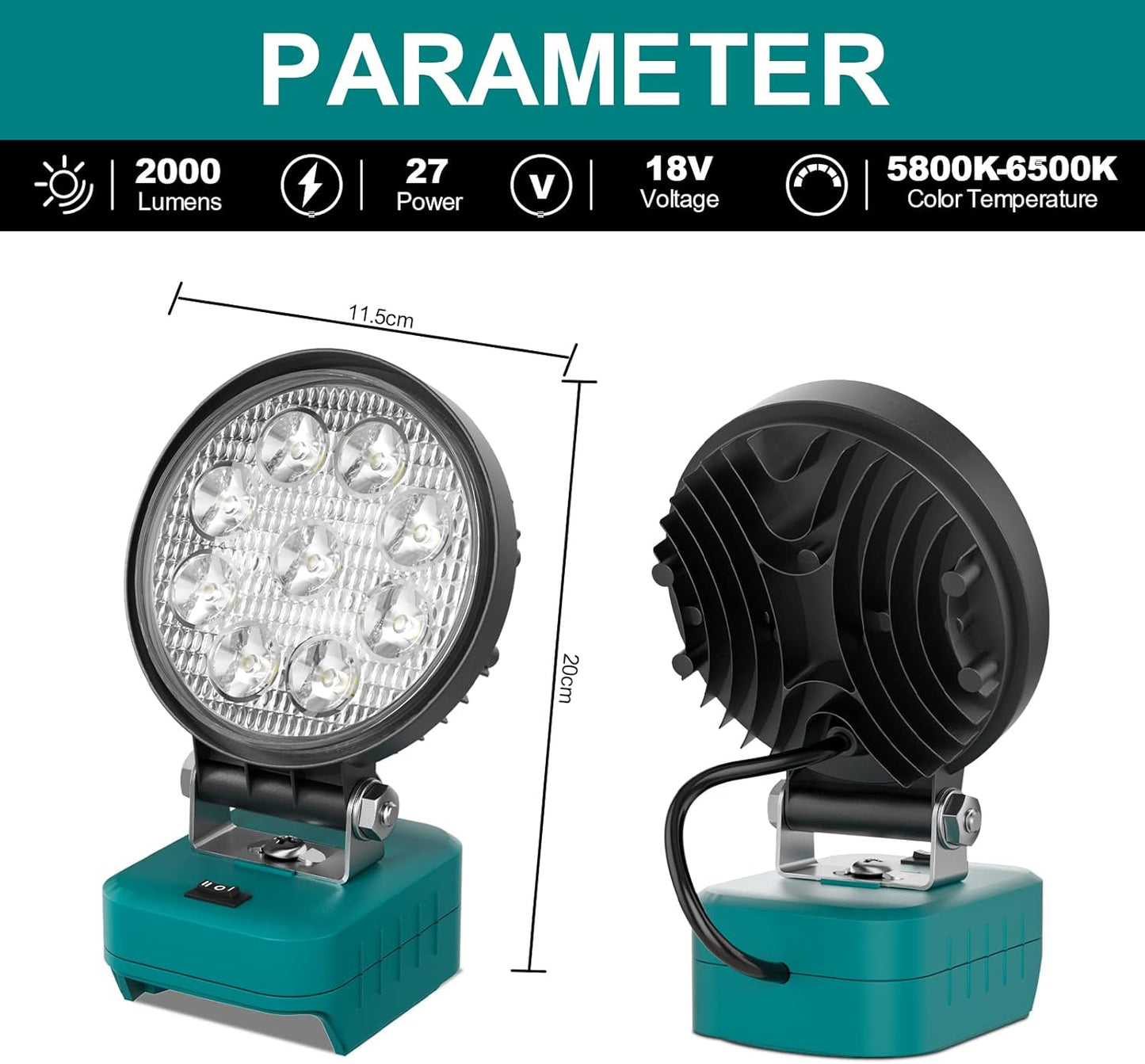 Kabelloses für Makita 18V Akku Strahler Arbeitsleuchte von Makita,LED-Arbeitsleuchte, Breitstrahl-Flutlicht mit verbessertem Niederspannungsschutz