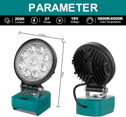 Kabelloses für Makita 18V Akku Strahler Arbeitsleuchte von Makita,LED-Arbeitsleuchte, Breitstrahl-Flutlicht mit verbessertem Niederspannungsschutz