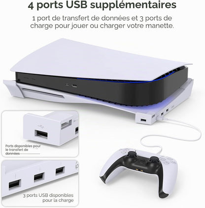 MENEEA Horizontalständer für die PS5-Konsole mit 4-Port-USB-Hub weiß