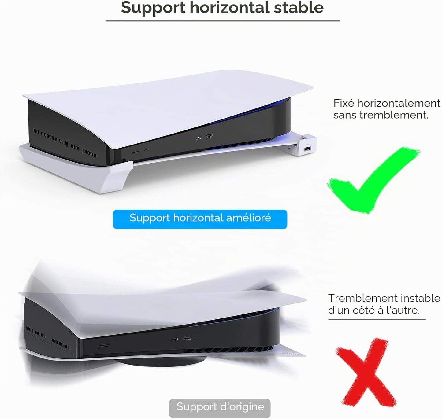 MENEEA Horizontalständer für die PS5-Konsole mit 4-Port-USB-Hub weiß