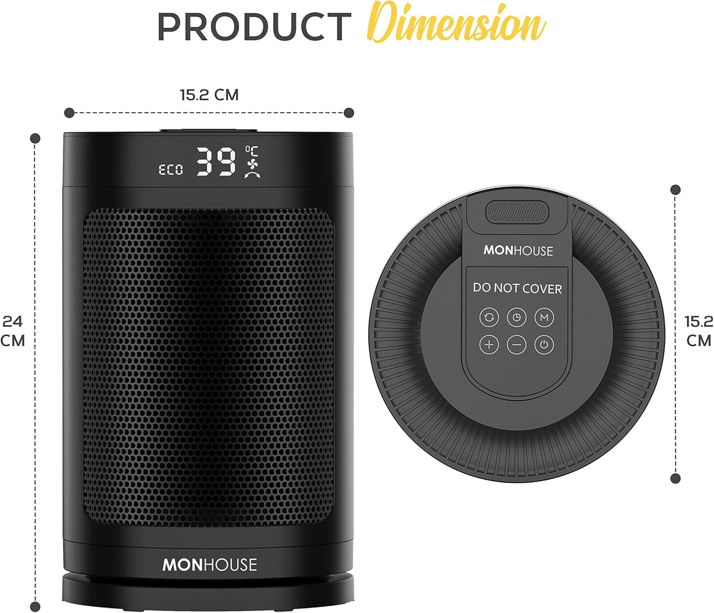 MONHOUSE Elektroheizlüfter 1500W, PTC-Keramik-Heizung,Fernbedienung,Timer