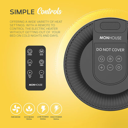 MONHOUSE Elektroheizlüfter 1500W, PTC-Keramik-Heizung,Fernbedienung,Timer