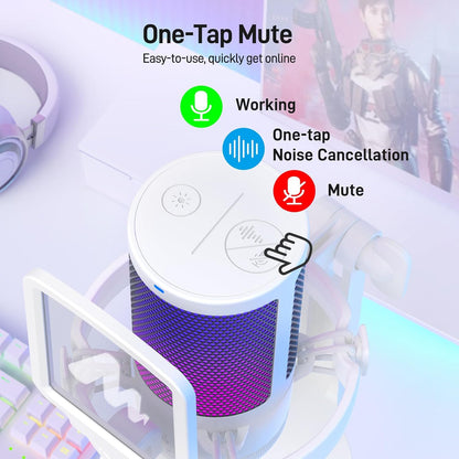 MAONO USB Gaming Mikrofon, Noise Cancellation Kondensator Microphone mit Mute Weiß