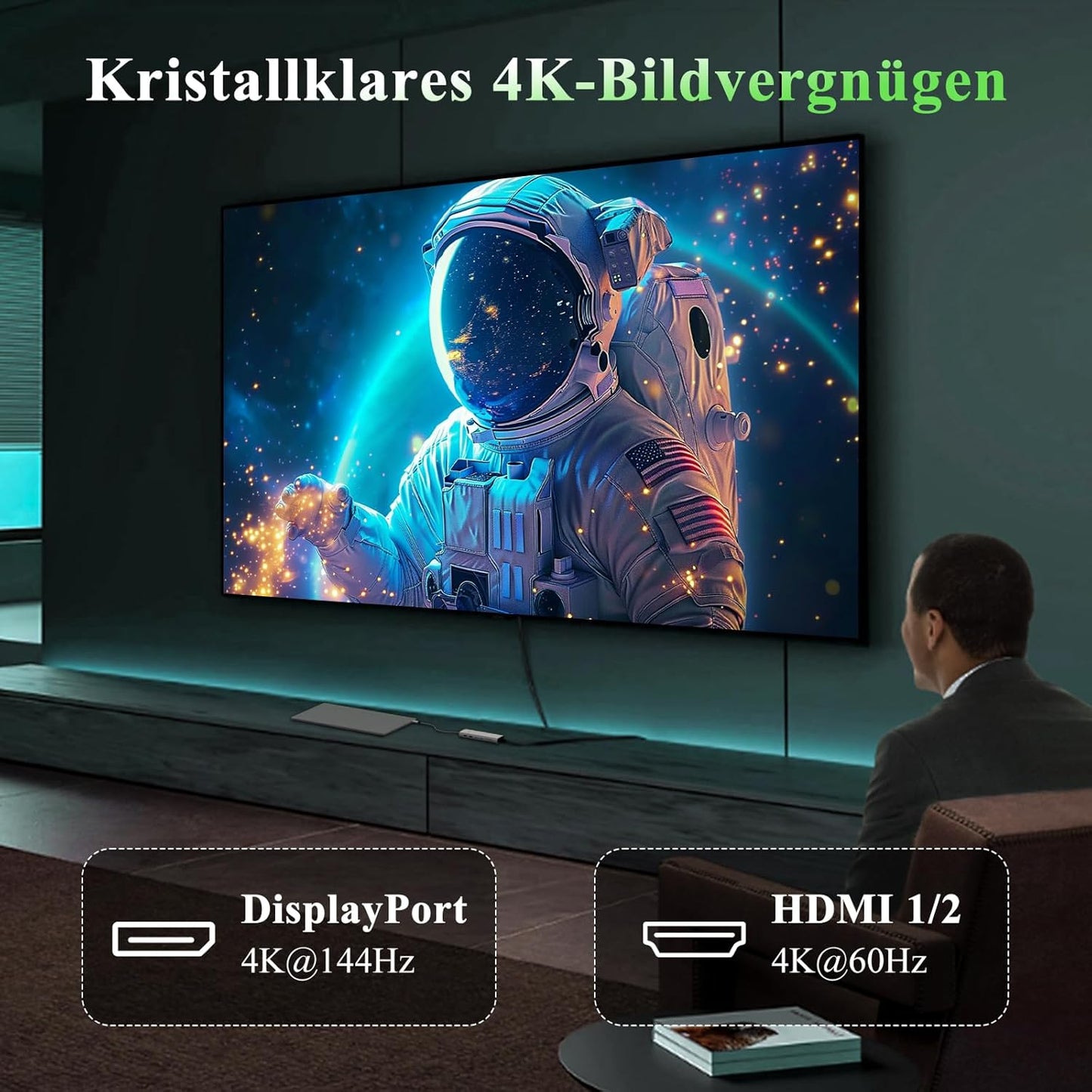 Minthouz USB C Docking Station Triple Monitor 12 in 1 für Laptop (Dual HDMI+DP)