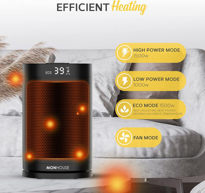 MONHOUSE Elektroheizlüfter 1500W, PTC-Keramik-Heizung,Fernbedienung,Timer