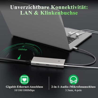 Minthouz USB C Docking Station Triple Monitor 12 in 1 für Laptop (Dual HDMI+DP)