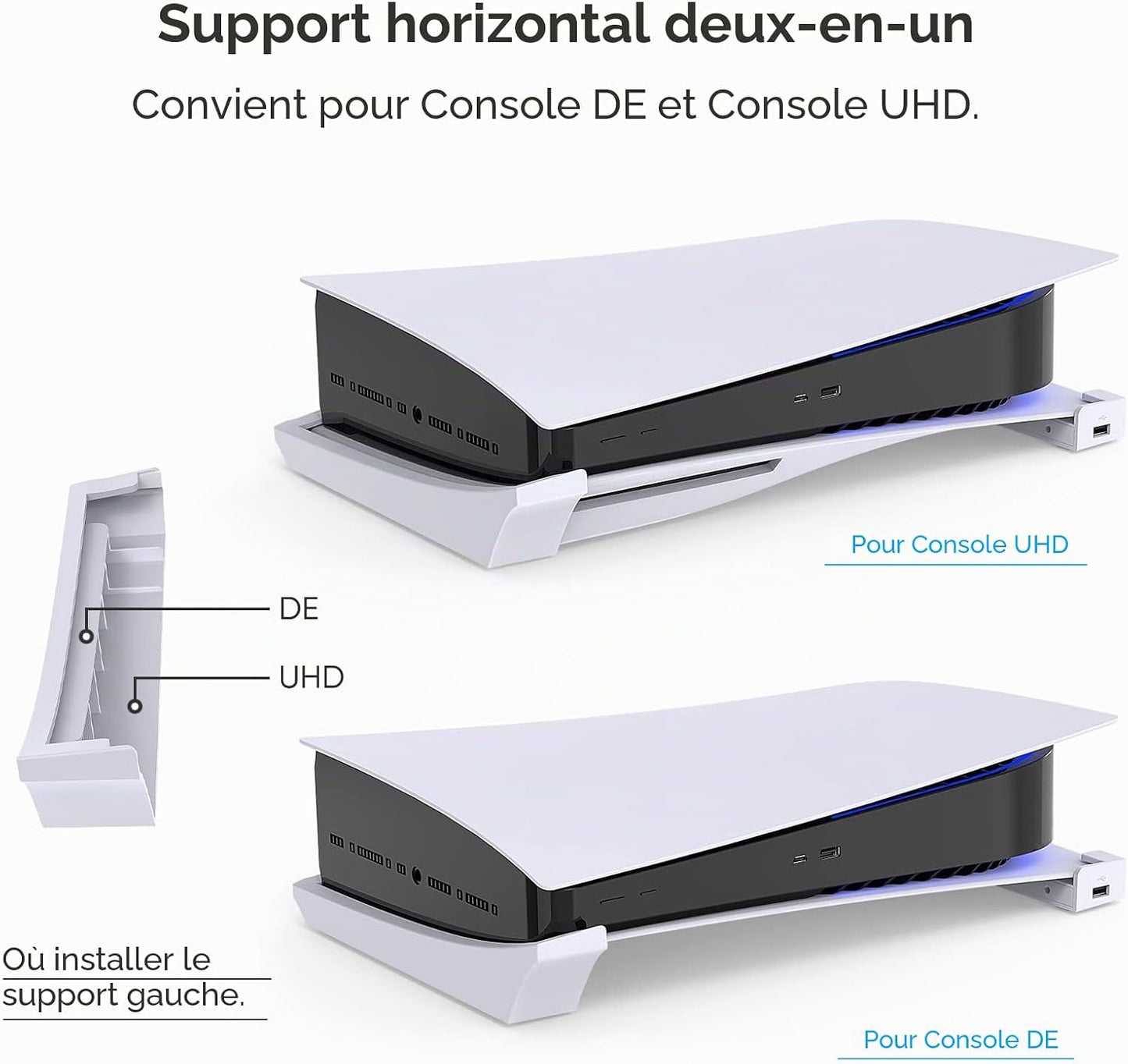 MENEEA Horizontalständer für die PS5-Konsole mit 4-Port-USB-Hub weiß
