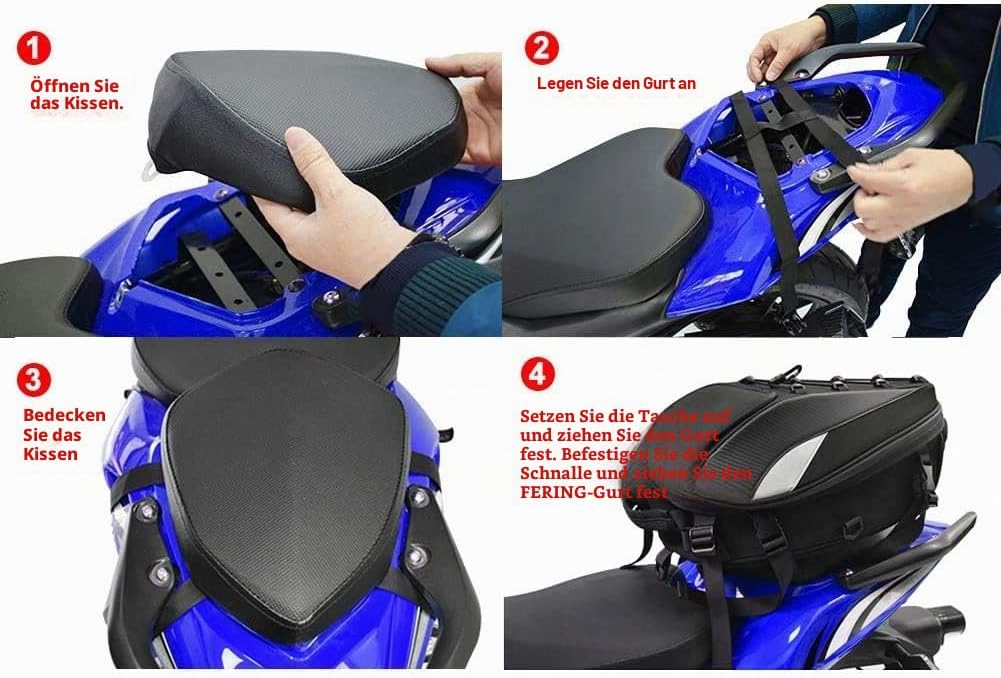 Motorrad Hecktasche Wasserdicht, Universelle Motorradtasche mit Regenhülle und Schultergurt