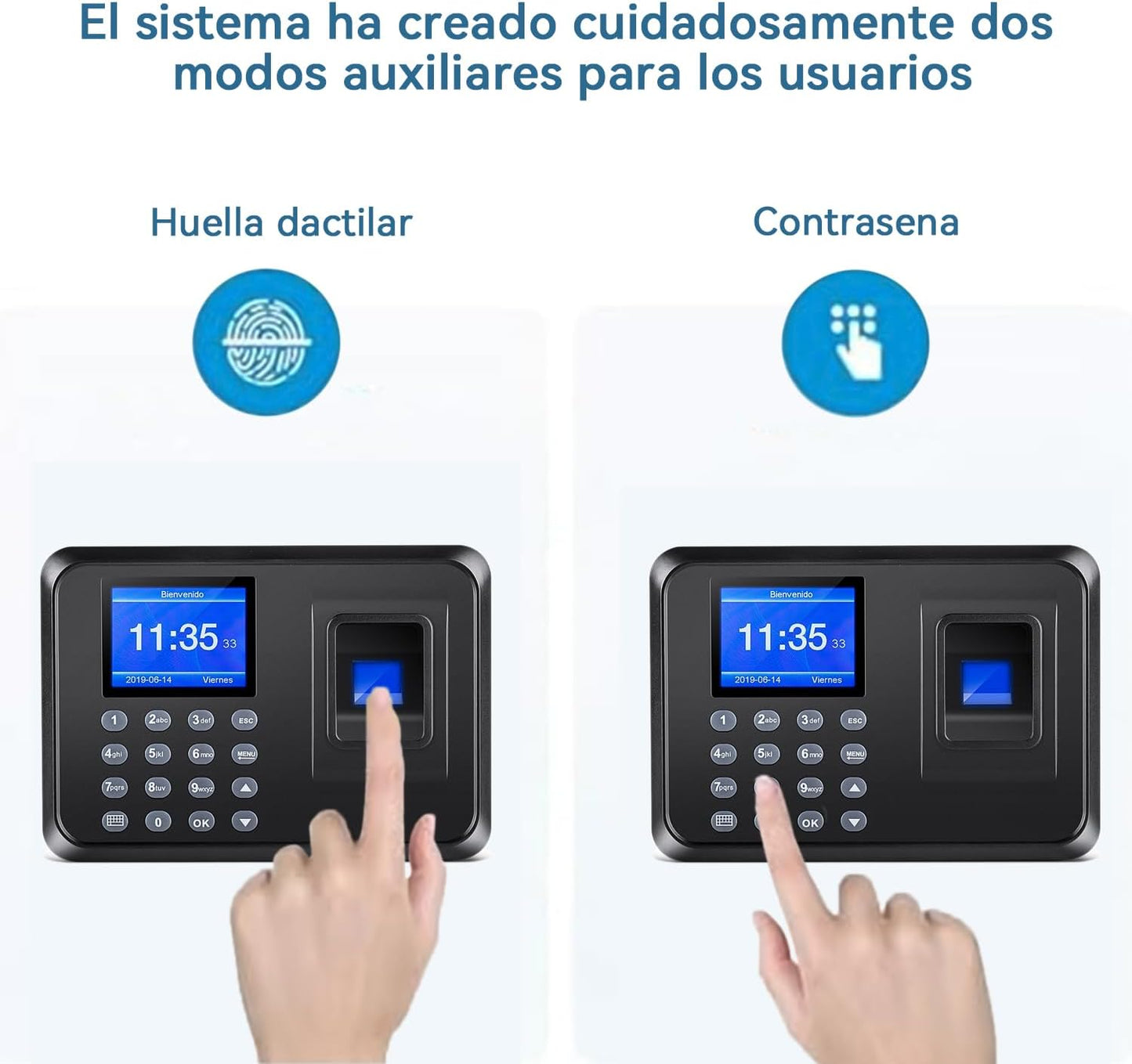 Mokhike Zeiterfassungsgerät mit Fingerabdruck, Mitarbeiterregister mit spanischem LCD-System mit 8 GB Speicher
