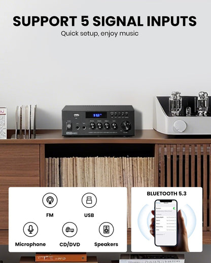 Moukey Verstärker Home Audio, 2.0-Kanal-Stereo-Receiver mit Bluetooth 5.3,MAMP3