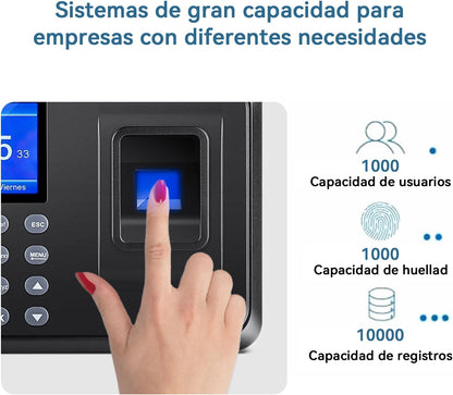 Mokhike Zeiterfassungsgerät mit Fingerabdruck, Mitarbeiterregister mit spanischem LCD-System mit 8 GB Speicher