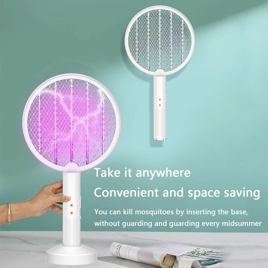 2Er Set Elektrische Fliegenklatsche, USB wiederaufladbare 3500 V mit UV-Strahlung und Stromschlag Weiß