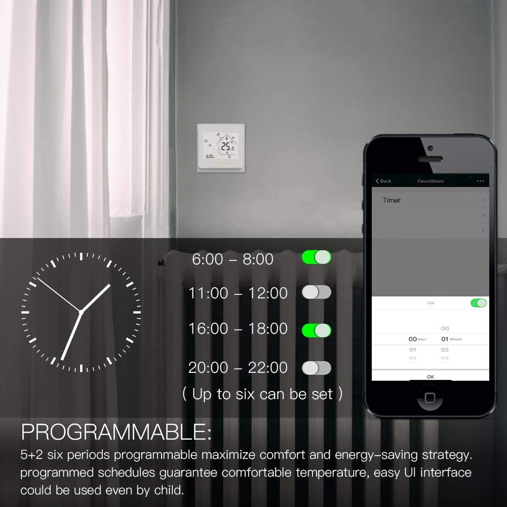 MOES Smart WLAN Raumthermostat 5A WiFi Temperaturregler, 2,4GHz APP/Alexa/Google