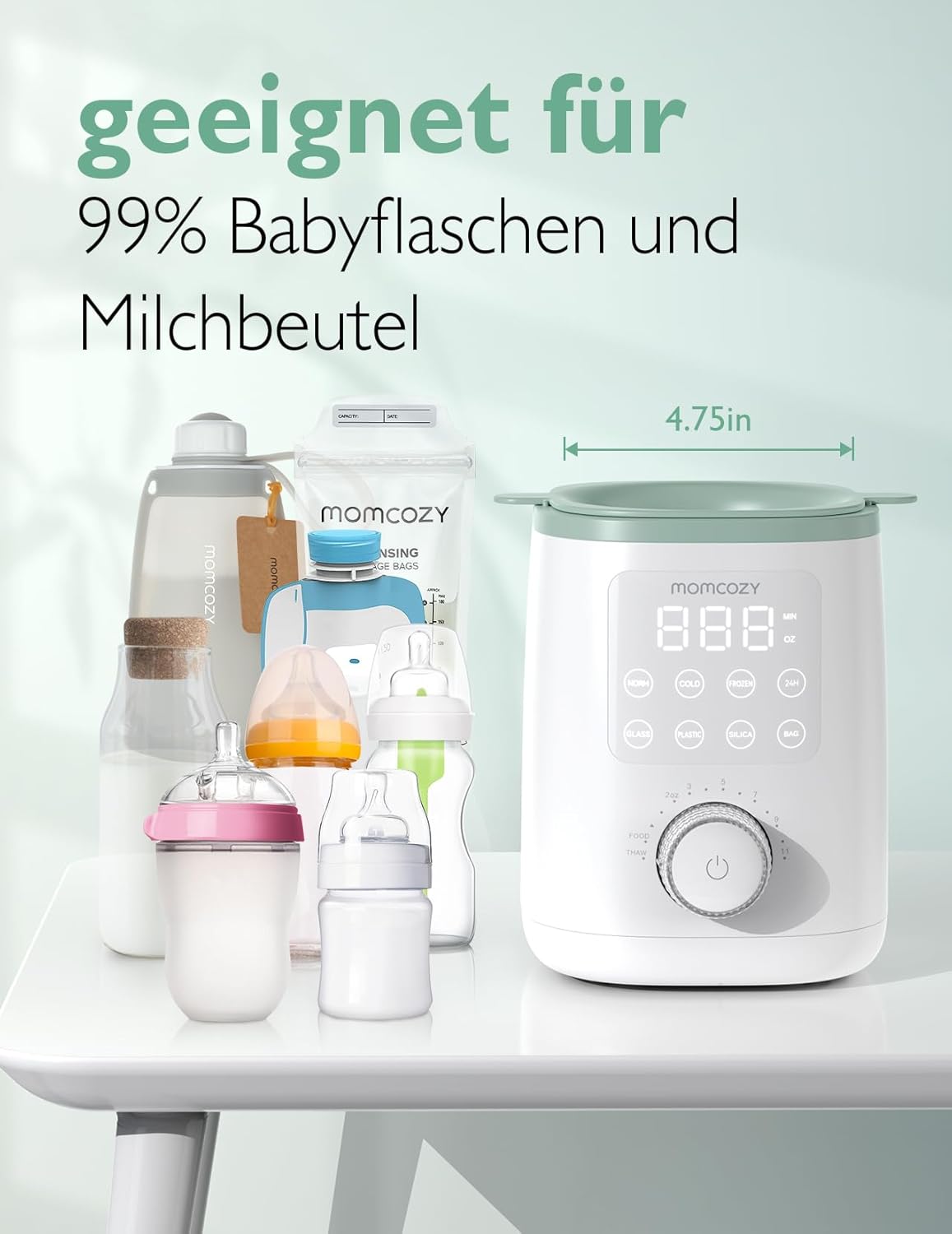 Momcozy Nutri-Flaschenwärmer, 9-in-1-Babyflaschenwärmer mit Nachtlicht,
