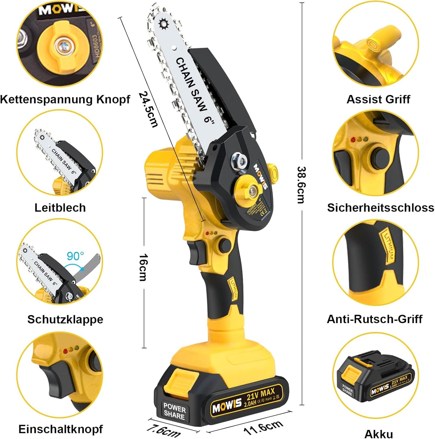 MOWIS Mini chargeurs avec batterie, câbles de 6 pouces, chargeurs manuels avec 2,0 Ah, 2 batteries pour le bricolage des outils de bricolage, des chargeurs et des sacs de transport