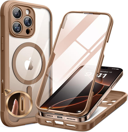Miracase Glas Serie für iPhone 16 Pro Max Hülle mit Magsafe Goldbraun