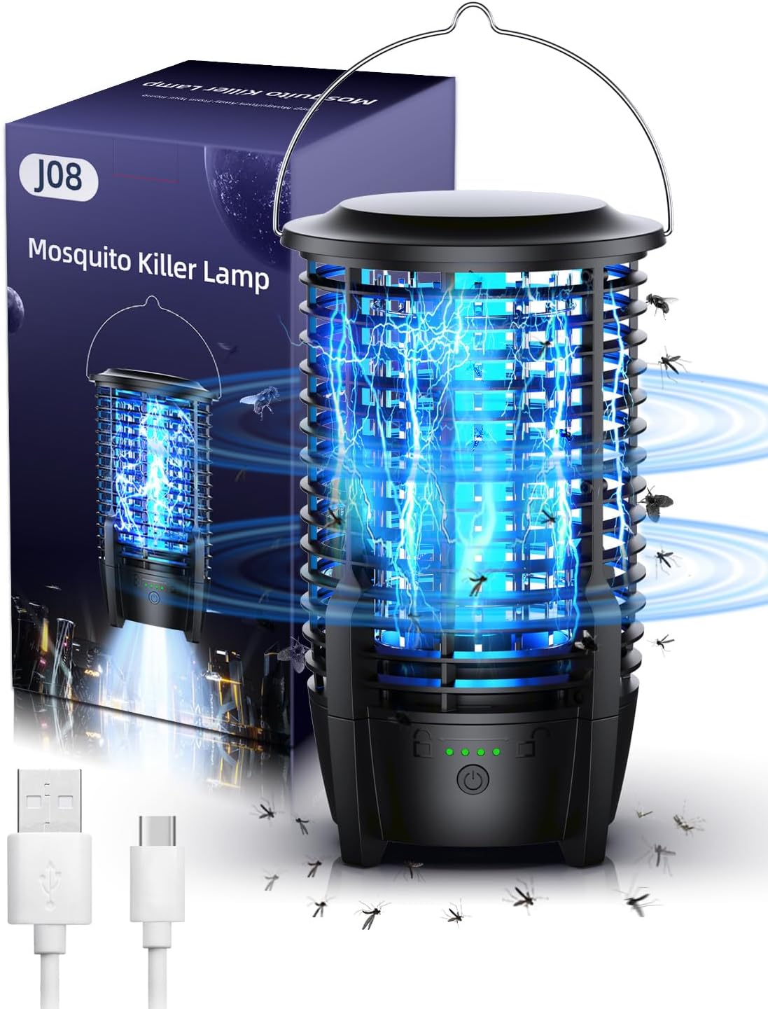 Elektrischer Insektenvernichter, 2 in 1 Mückenlampe 8W mit Campinglicht, 3600mAh