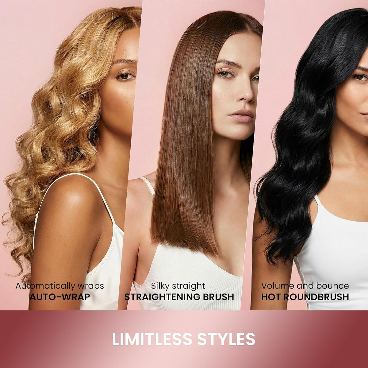 MESCOMB Warmluftbürste mit Dual-Voltage-Funktion, 5-in-1-Haarstyler mit automatischem Lockenaufsatz