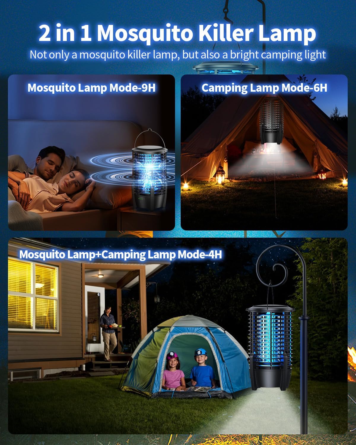 Elektrischer Insektenvernichter, 2 in 1 Mückenlampe 8W mit Campinglicht, 3600mAh
