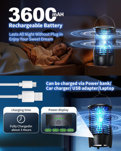 Elektrischer Insektenvernichter, 2 in 1 Mückenlampe 8W mit Campinglicht, 3600mAh