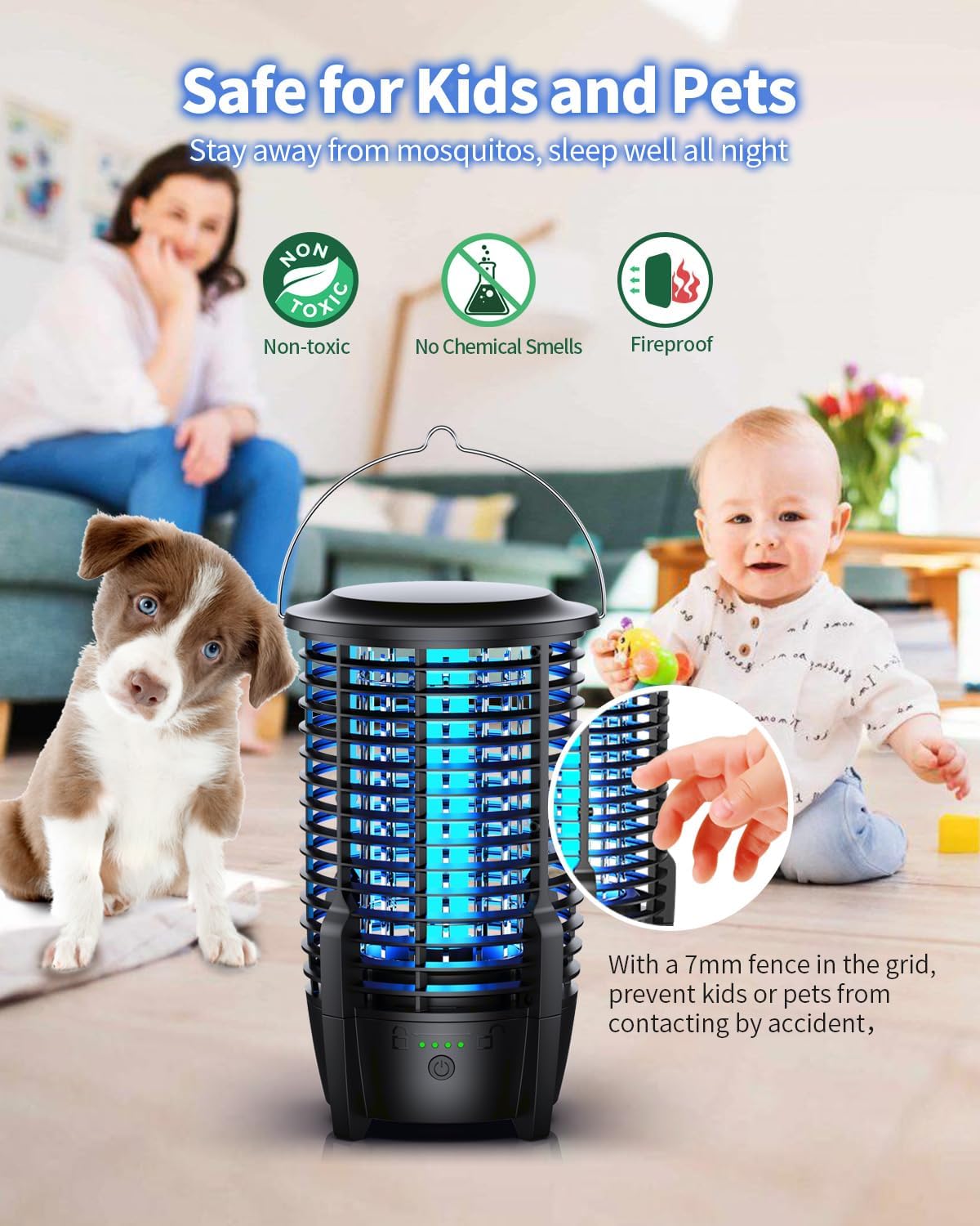 Elektrischer Insektenvernichter, 2 in 1 Mückenlampe 8W mit Campinglicht, 3600mAh