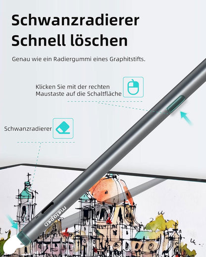 Metapen Stift M2 für Surface, 4096 Druckstufe, Tail-Radierer, Neigungserkennung, USB-C-Aufladung