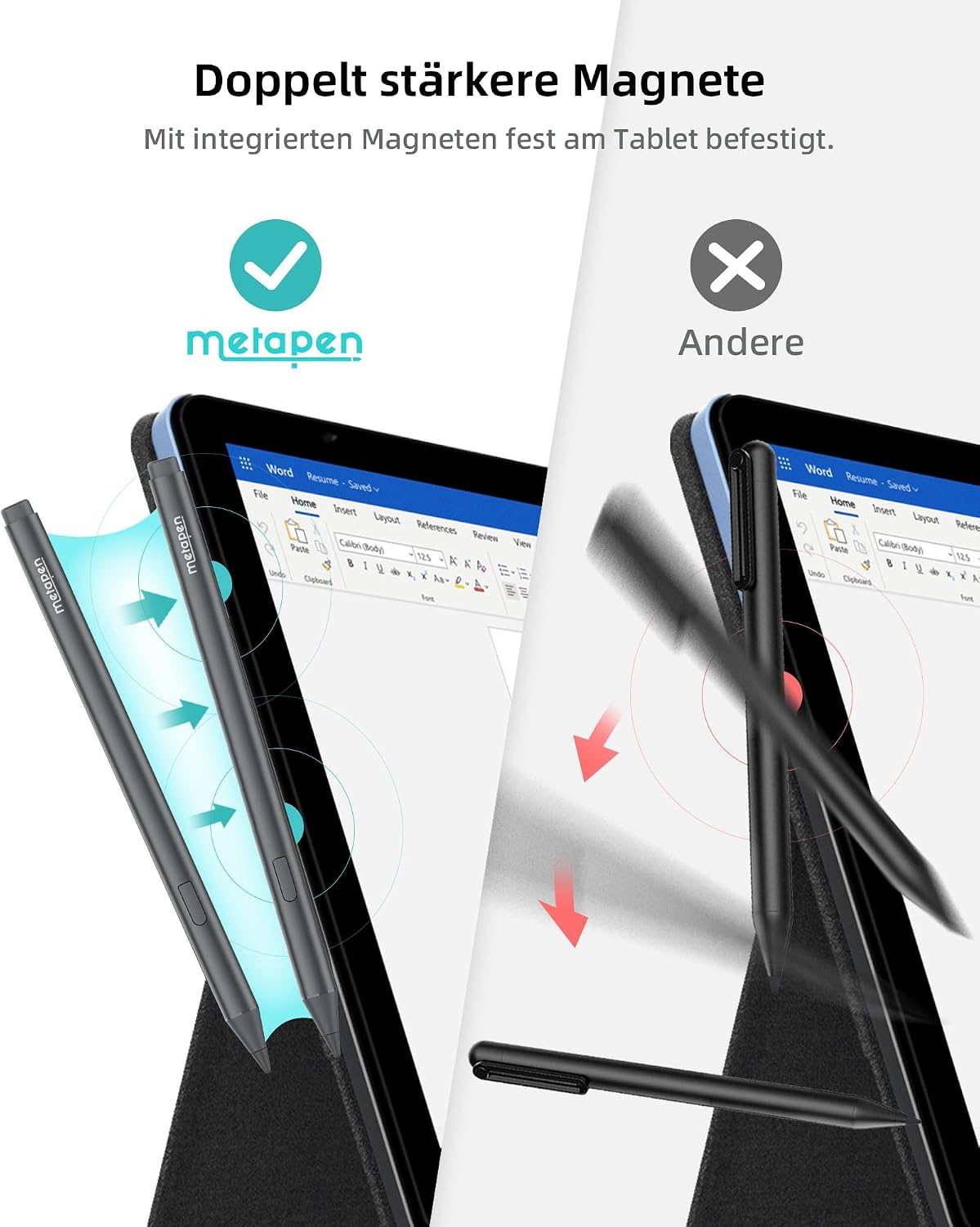 Metapen Stift M2 für Surface, 4096 Druckstufe, Tail-Radierer, Neigungserkennung, USB-C-Aufladung