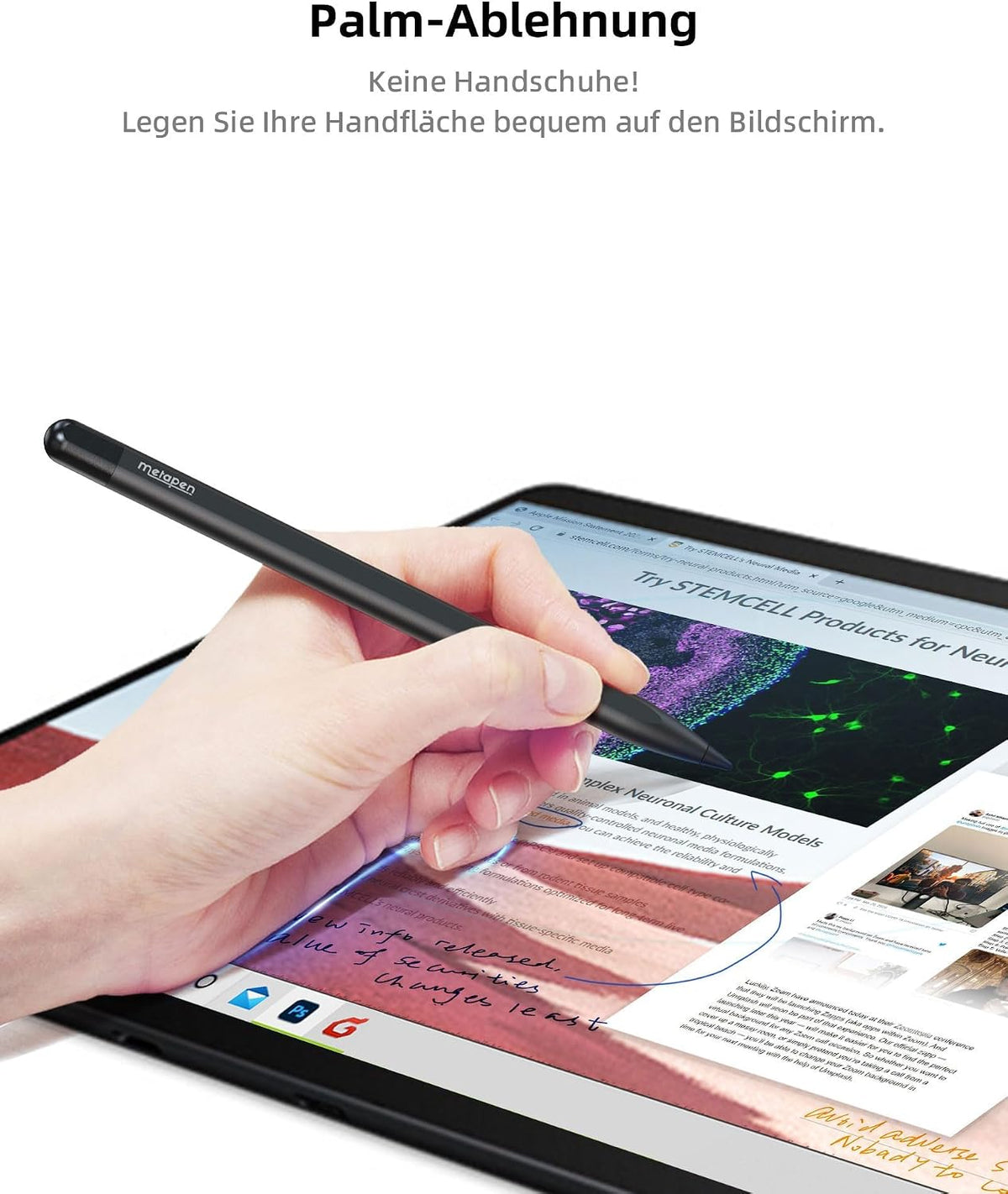 Metapen Stift M1 für Surface, 1024 Druckstufe, USB-C-Aufladung (300 Stunden Akkulaufzeit)