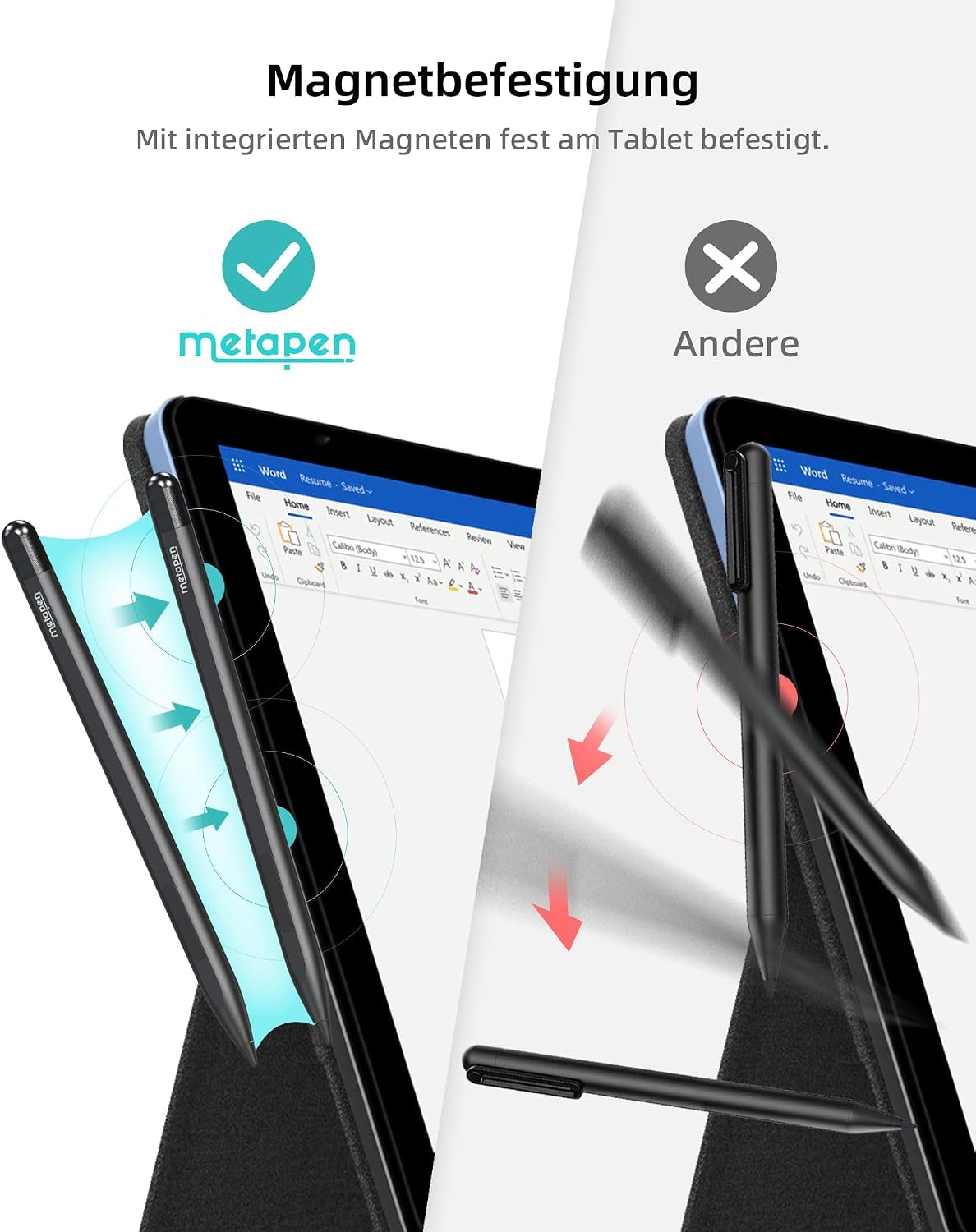 Metapen Stift M1 für Surface, 1024 Druckstufe, USB-C-Aufladung (300 Stunden Akkulaufzeit)