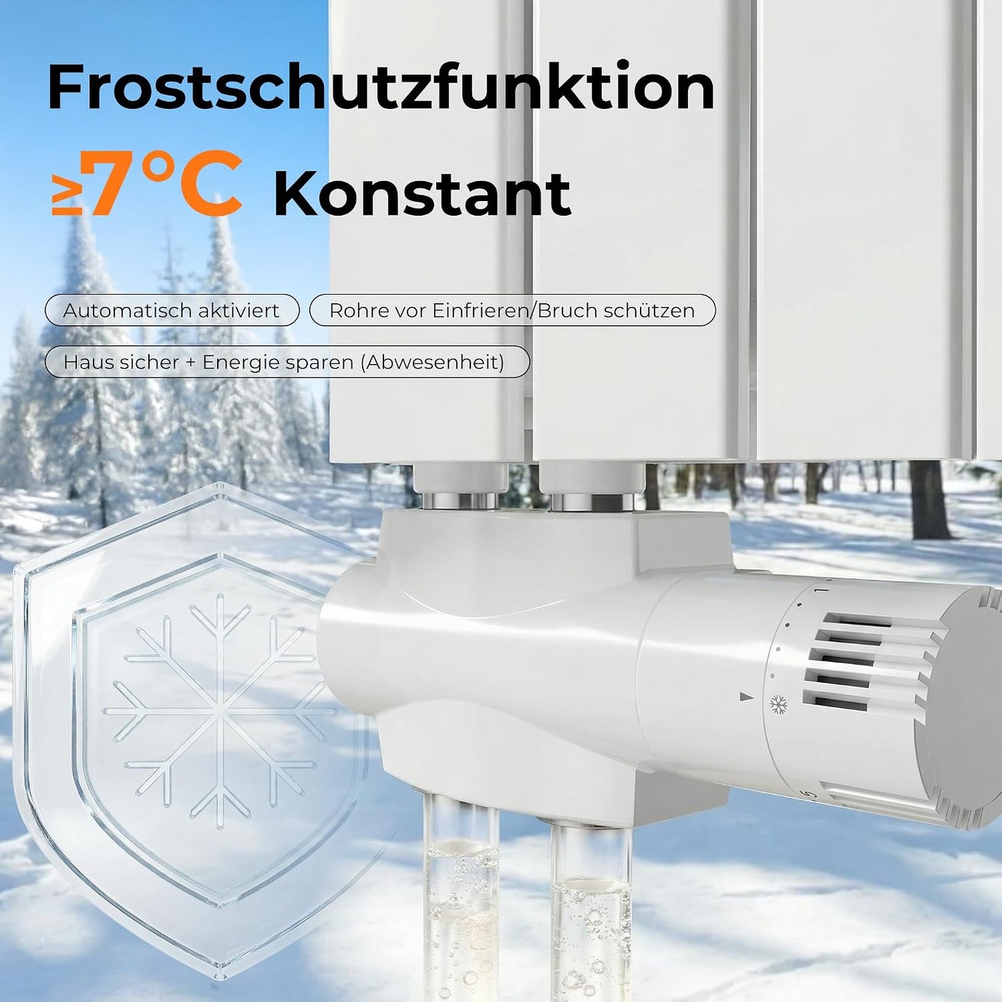 Multiblock Set für Heizkörper Anschlussarmatur mit Thermostat Thermostatventil Hahnblock mit Frostschutz