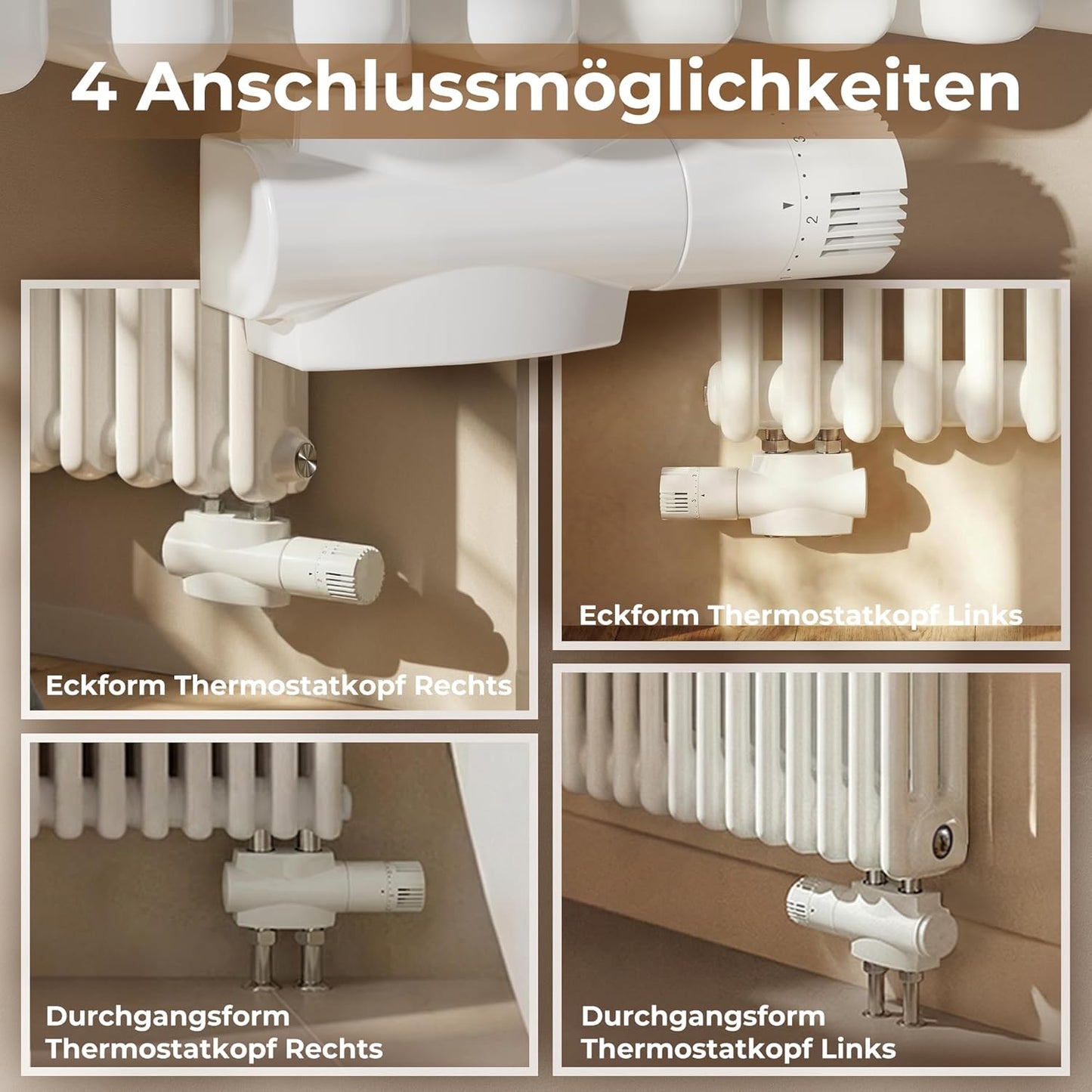 Multiblock Set für Heizkörper Anschlussarmatur mit Thermostat Thermostatventil Hahnblock mit Frostschutz