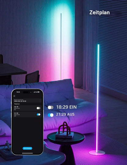 Meewata RGB Eckstehlampe 140 cm, dimmbar, Fernbedienung & App, Weiß