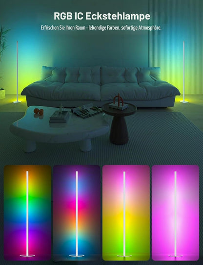 Meewata RGB Eckstehlampe 140 cm, dimmbar, Fernbedienung & App, Weiß