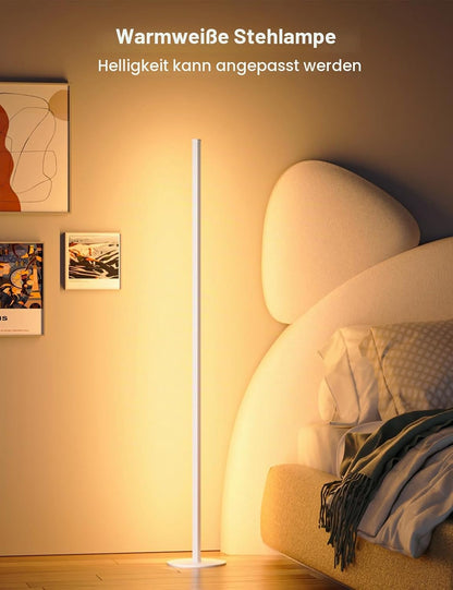 Meewata RGB Eckstehlampe 140 cm, dimmbar, Fernbedienung & App, Weiß