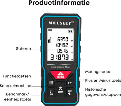 Mileseey Laser-Entfernungsmesser,40 Meter Reichweite,Digitales Messgerät, Schwarz/Blau