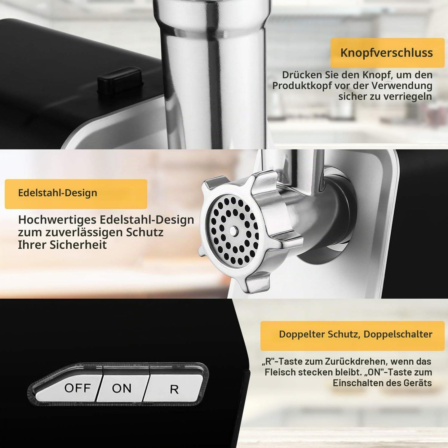 MEYKEY Elektrischer Fleischwolf 2000W mit Wurstfüller,Multi Küchenmaschin Wurstmacher,