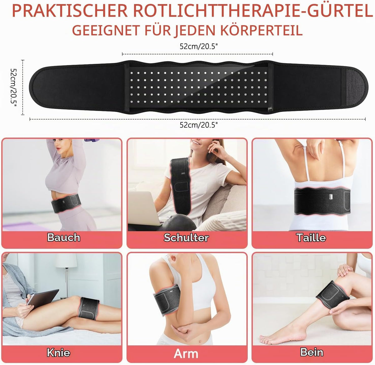 Rotlicht Therapieband für Körper, 660nm & 850nm Infrarotlicht Therapie Gürtel